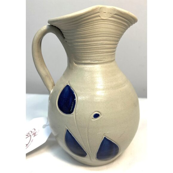 Williamsburg Pottery Handcrafted Vintage Ceramic Vase With Blue Teardrop Design - Picture 1 of 5